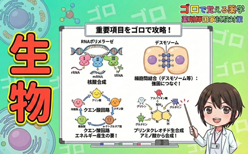 【薬剤師国家試験】生物のゴロ合わせ！クエン酸回路・アミノ酸・細胞接着を完全攻略（ゴロで覚える薬学）
