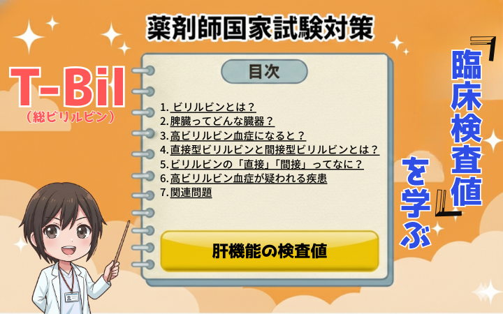 【臨床検査値】総ビリルビン(T-Bil)とは？直接・間接の違いと高値で疑われる疾患