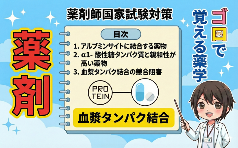 【薬剤師国家試験】血漿タンパク（アルブミンやα1-酸性糖タンパク質）と結合しやすい薬のゴロ教えます！（ゴロで覚える薬学）