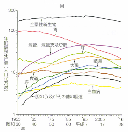 男性のがん死亡率推移グラフ