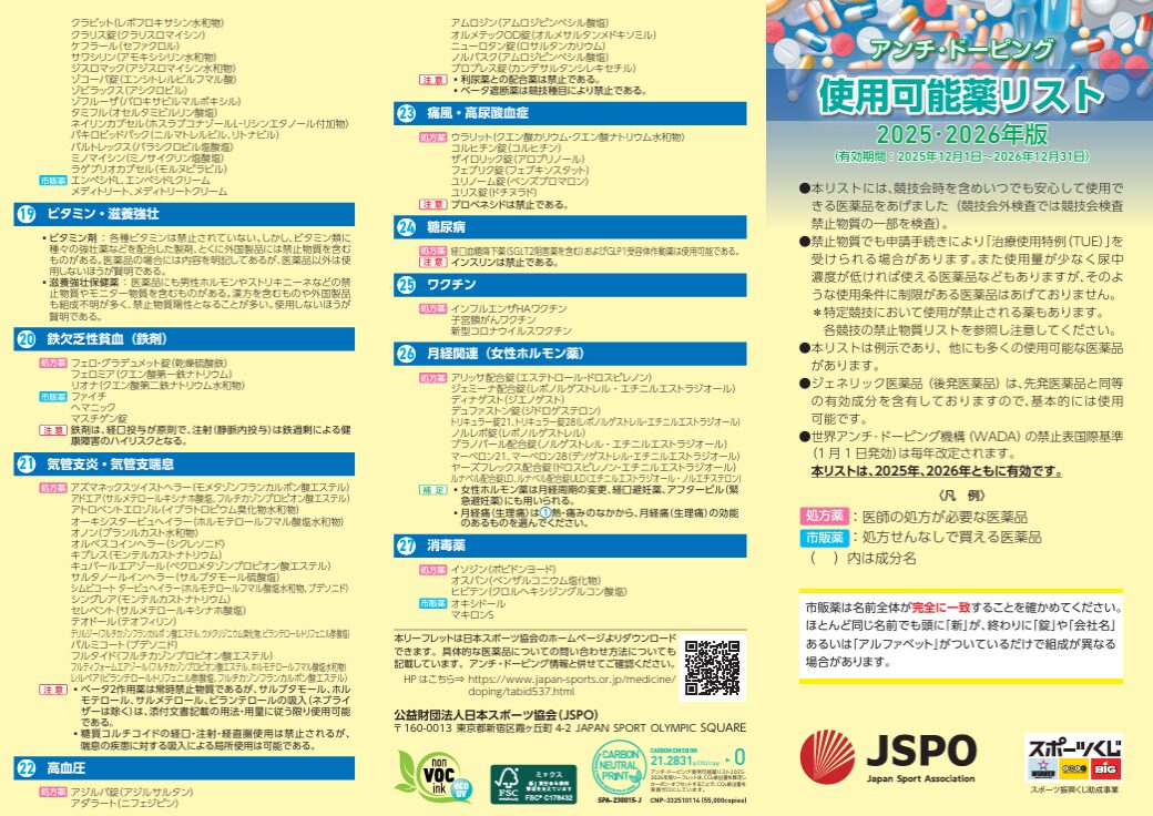 使用可能薬リスト2025-2026(1枚目)