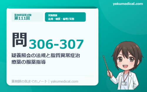 【裁断済】ぎゅっと要点コース 第111回薬剤師国家試験 第111回薬剤師国家試験】問306-307 疑義照会の法規と脂質異常症治療薬